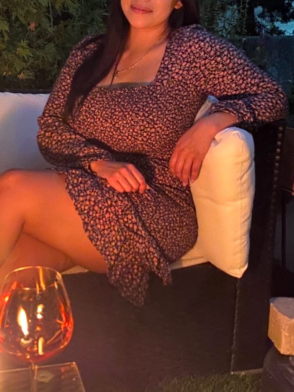 Square-Neck Mini Dress in Black with Pink Floral Print